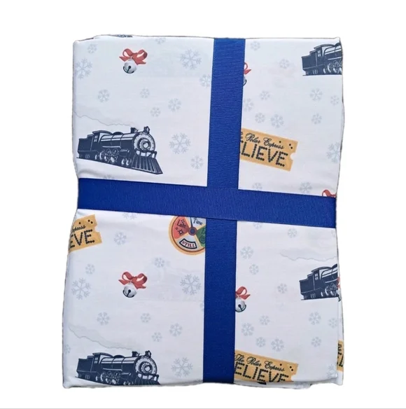 Pottery Barn Kids Polar Express Twin Sheet Set Holiday Train Bedding NEW - Picture 3 of 3